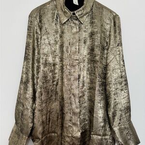 Metallic Gold Button-Up Satin Shirt
